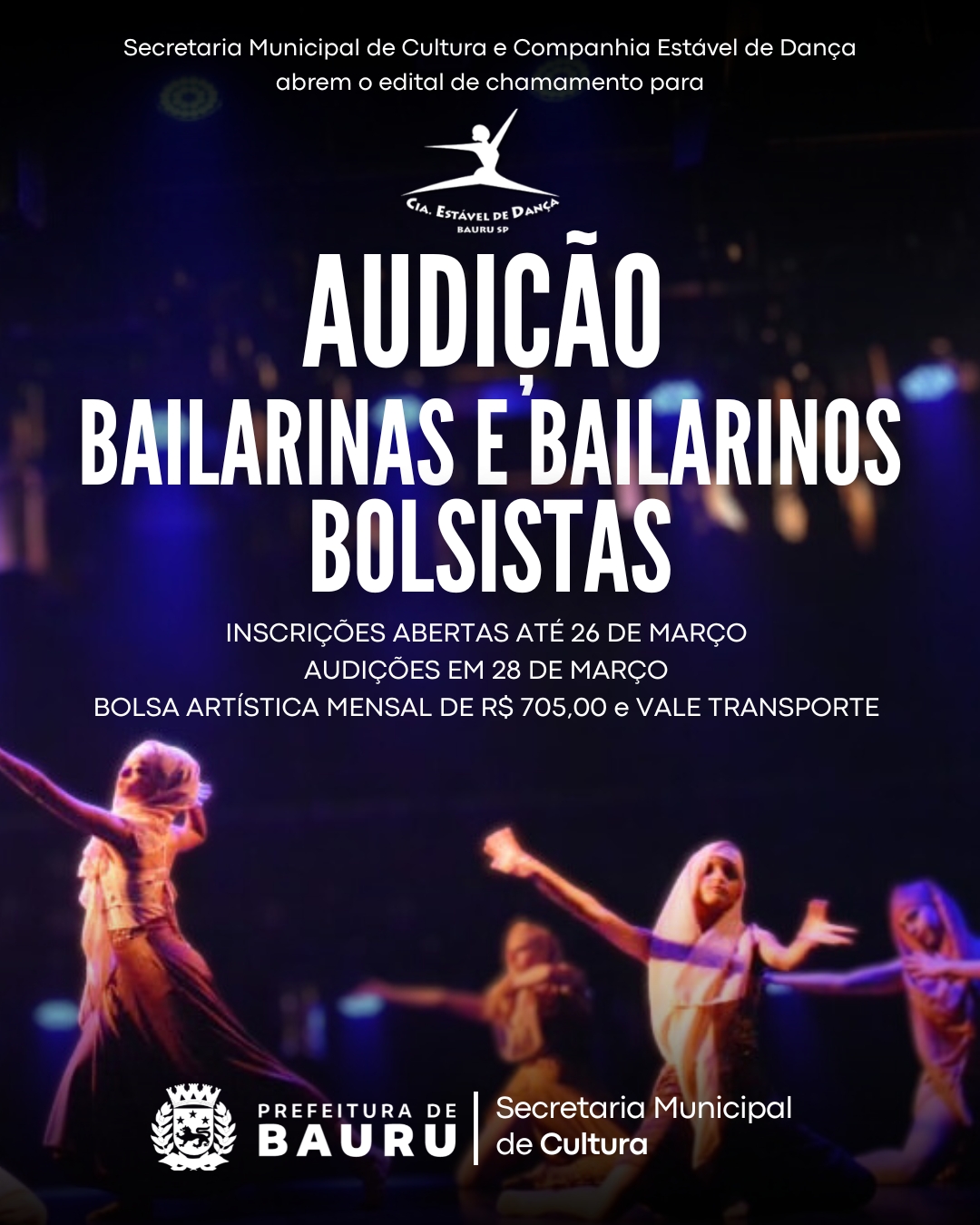 Edital de bolsa para Bailarinos da Companhia Estável de Dança de Bauru – 2026 estão com inscrições abertas