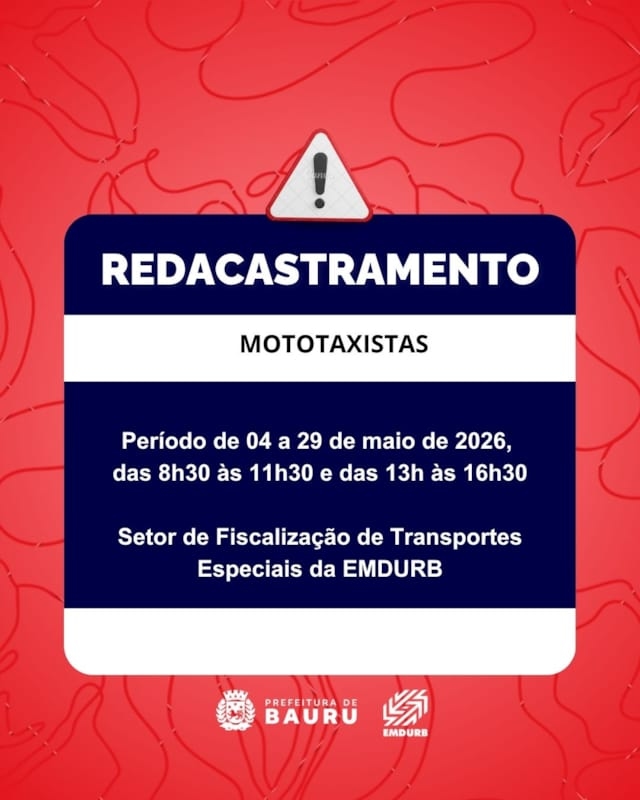 EMDURB convoca Mototaxistas para recadastramento