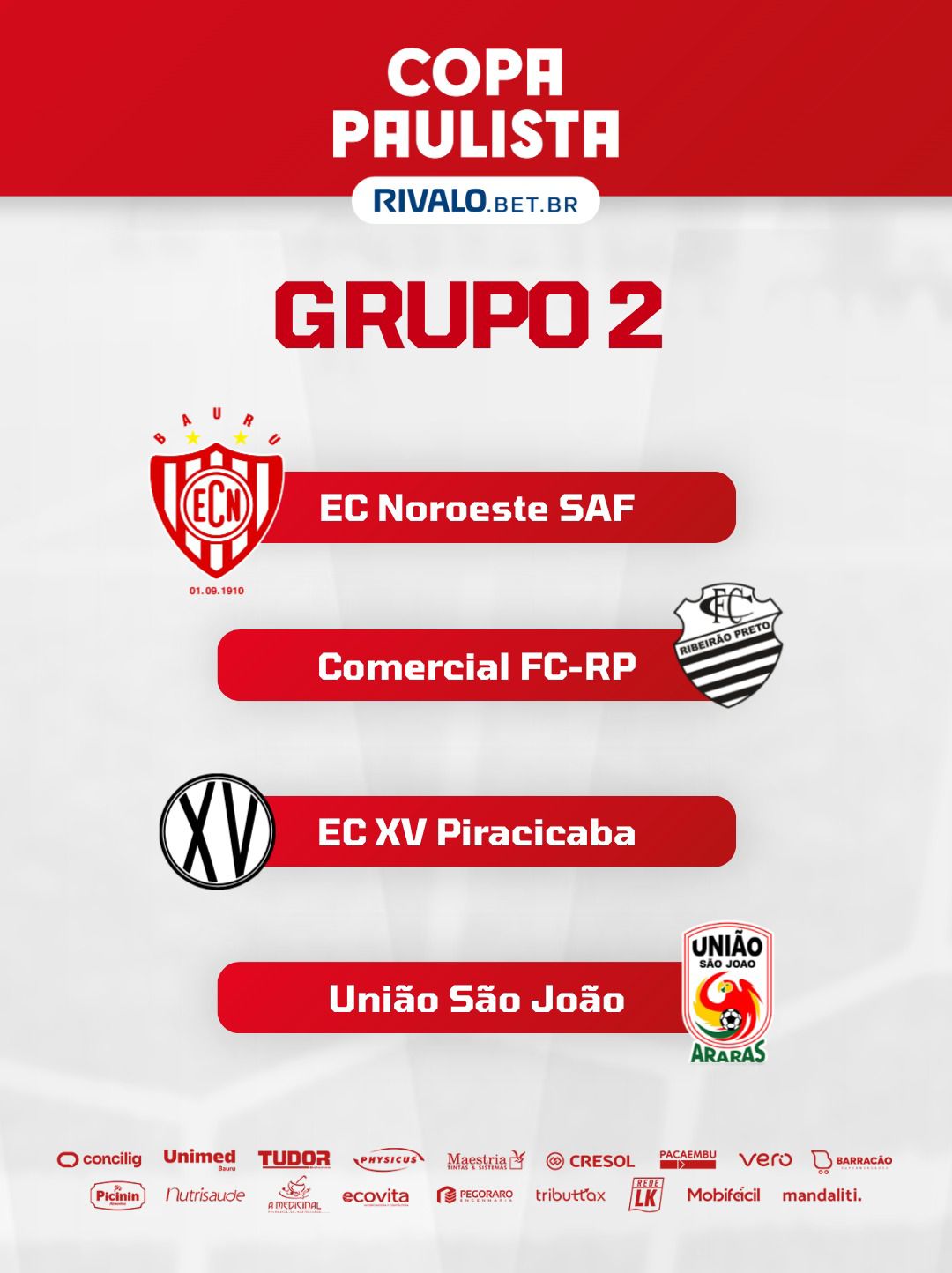 Noroeste conhece seus adversários na Copa Paulista Rivalo 2026