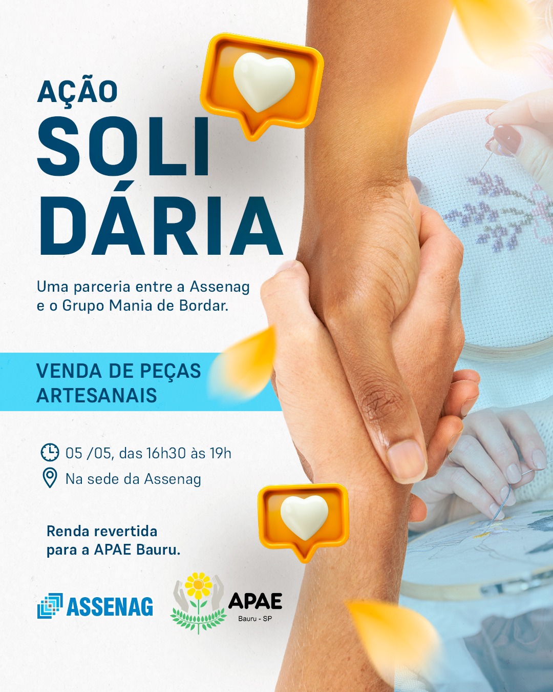 Assenag e Grupo Mania de Bordar promovem bazar solidário em benefício da APAE Bauru