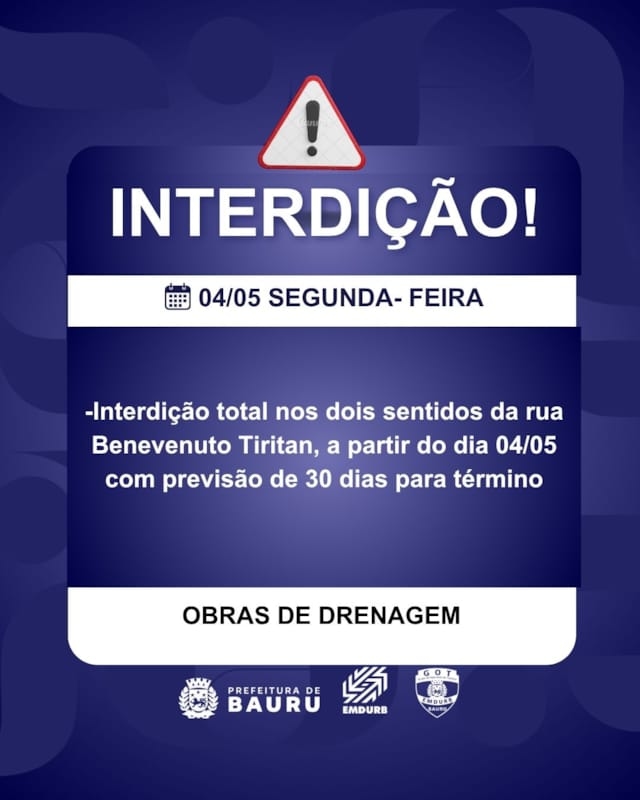 Confira a interdição prevista para esta segunda – feira (04) 