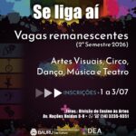 Secretaria de Cultura abre inscrições para vagas remanescentes dos cursos de Artes Visuais, Circo, Dança, Música e Teatro
