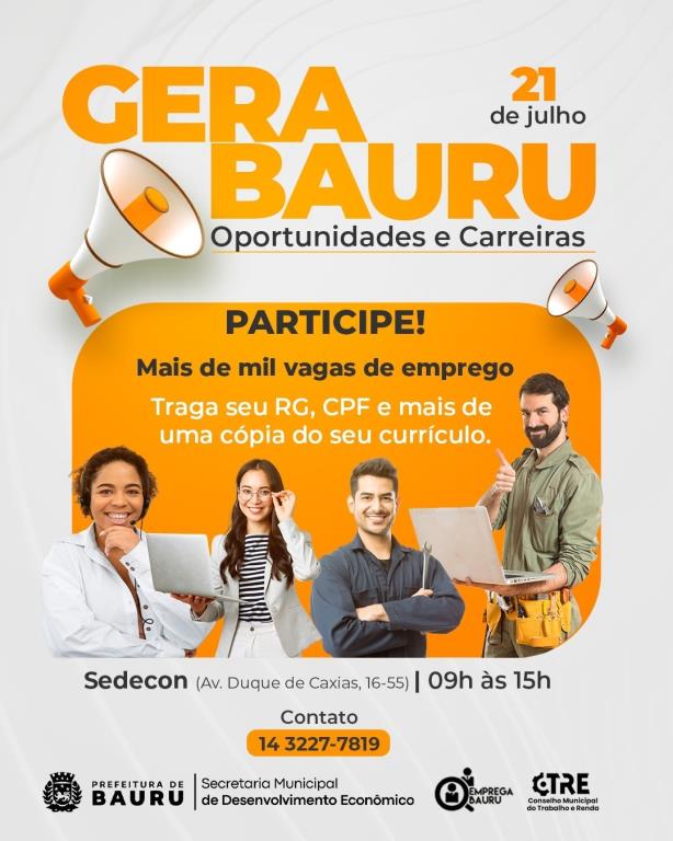 Sedecon promove mutirão de empregos com mais de mil vagas nesta terça-feira (21) em Bauru
