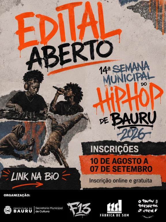 Bauru abre inscrições para a 14ª Semana do Hip Hop com vagas remuneradas 