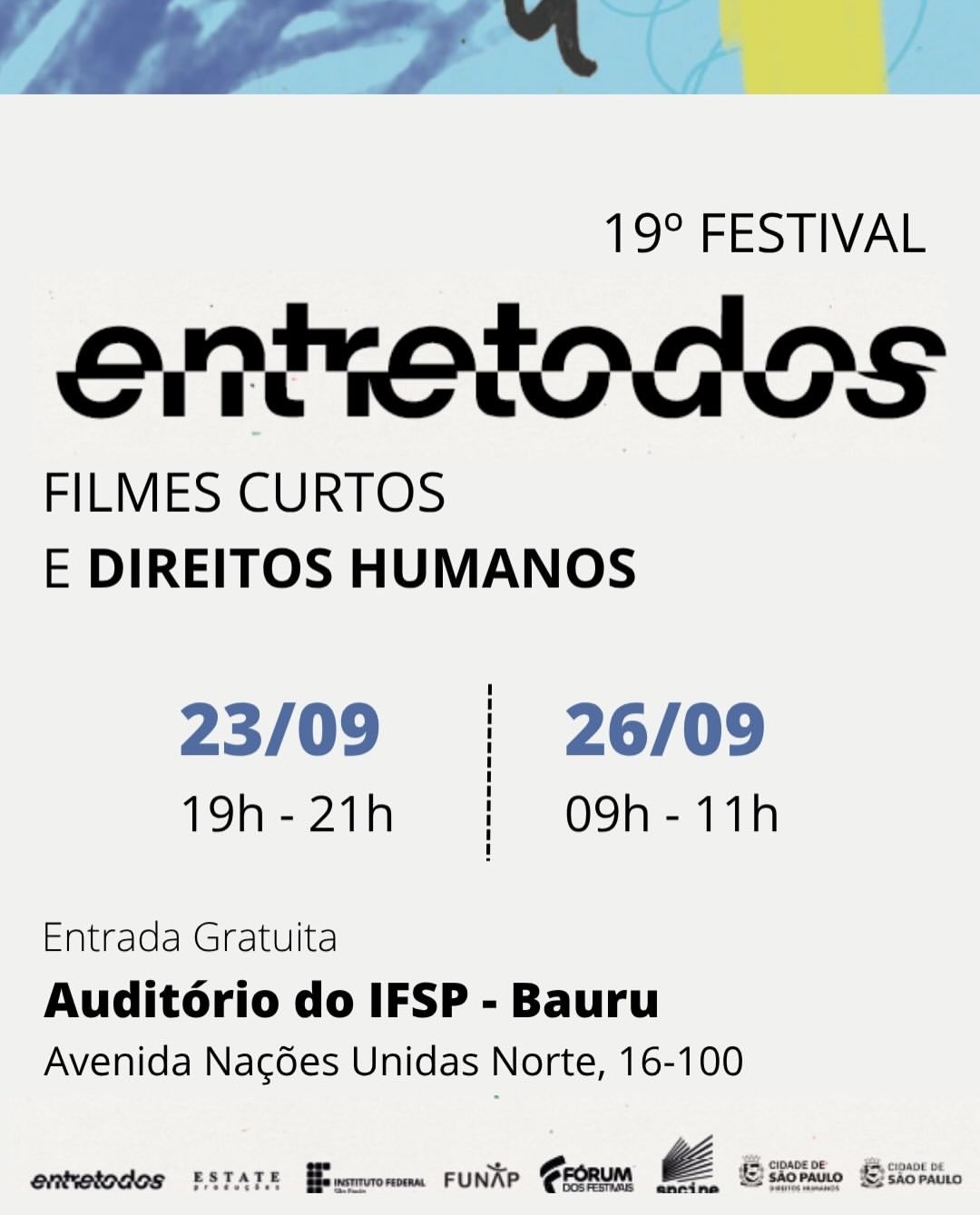 19ª Edição do Festival Entretodos com curtas-metragens chega ao IFSP Campus Bauru