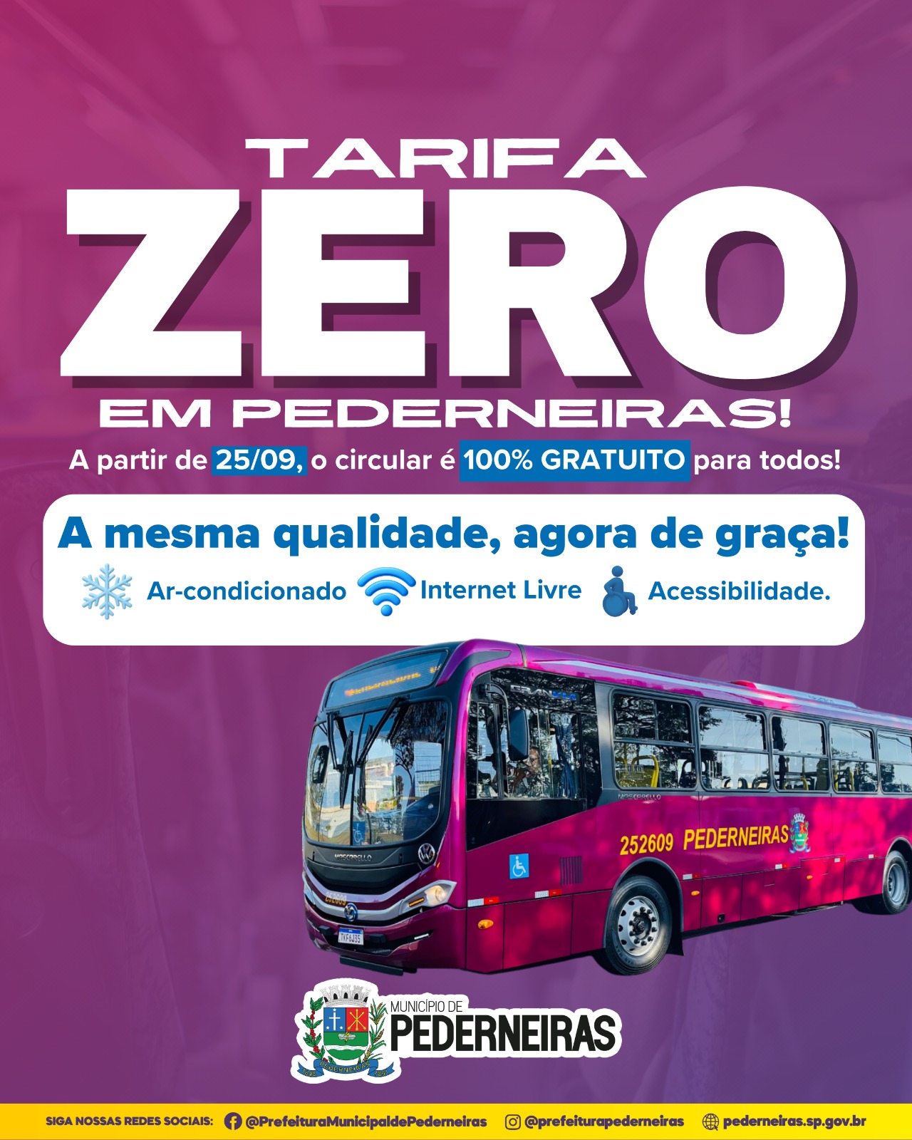 Pederneiras implanta “Tarifa Zero” com transporte público 100% gratuito