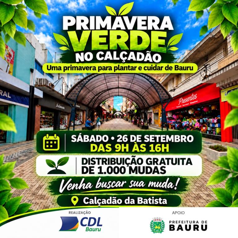 “Primavera Verde”: Calçadão de Bauru recebe distribuição gratuita de mil mudas neste sábado