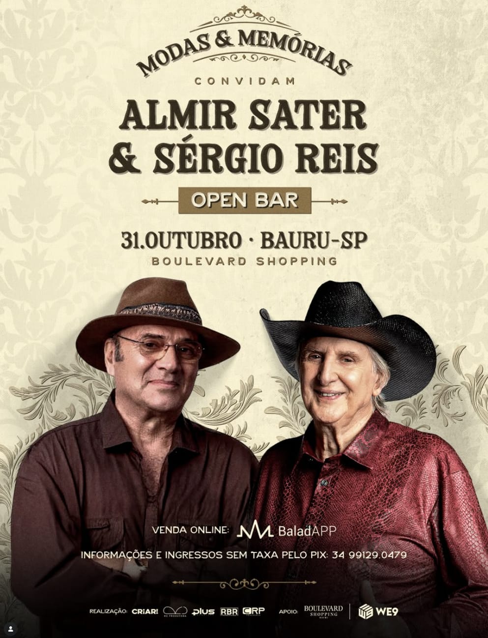 Boulevard Shopping recebe Almir Sater e Sérgio Reis em turnê “Modas & Memórias” 