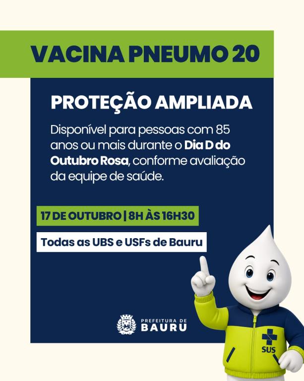 Secretaria de Saúde reforça a vacinação da Pneumo 20 para pessoas com 85 anos ou mais 