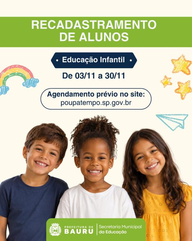 Bauru abre recadastramento para vagas da Educação Infantil nesta terça-feira (03)